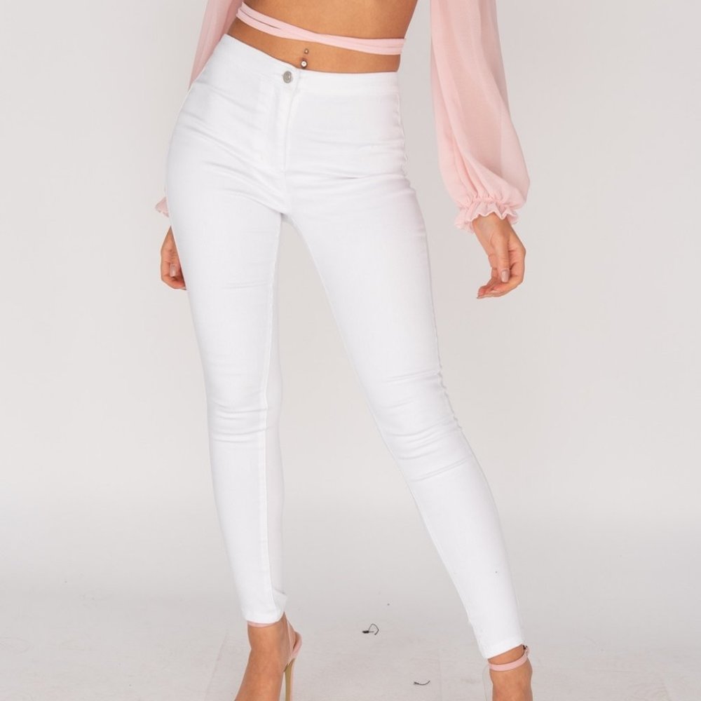 White High Waist Skinny Denim Jeggings - Picture 1 of 14